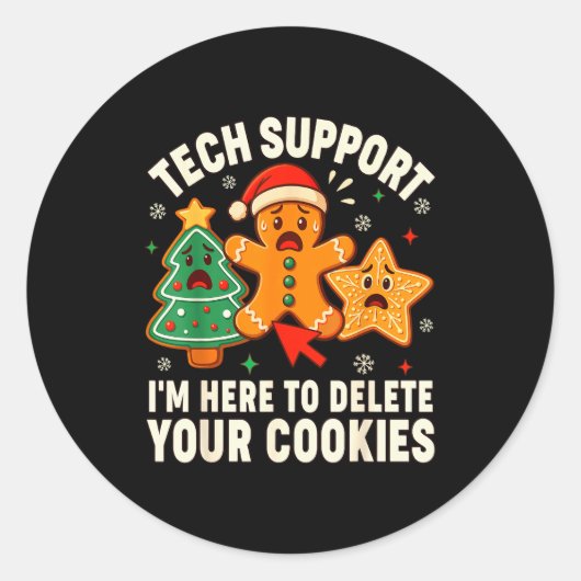 Christmas Tech Suprt Here To Delete Cookies Xmas M Ronde Sticker (Voorkant)