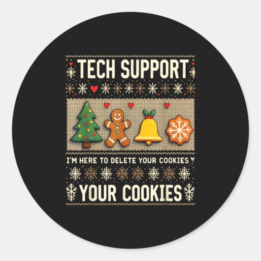Christmas Tech Suprt Here To Delete Cookies Xmas M Ronde Sticker (Voorkant)