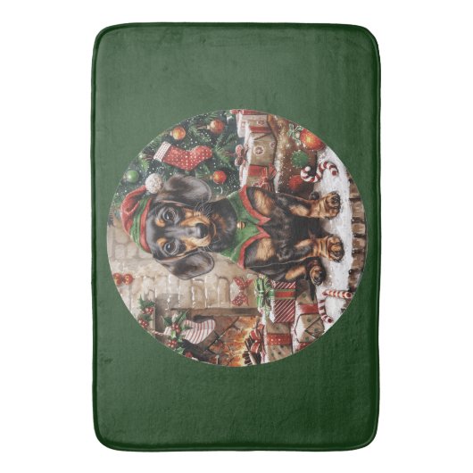 Christmas Teckel Dogs Elf Badmat (Voorkant Verticaal)