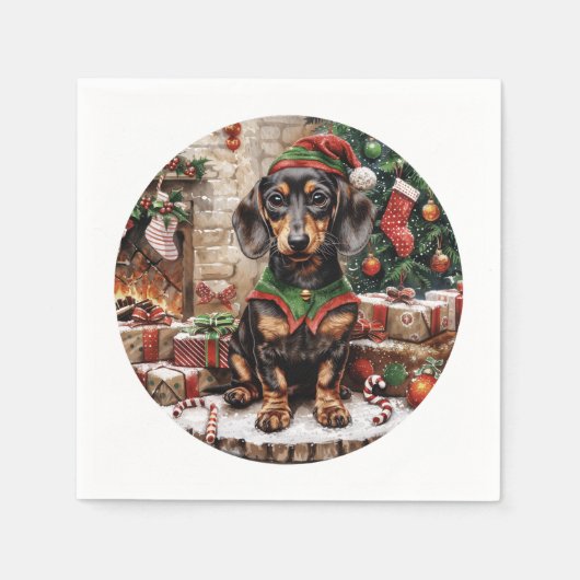 Christmas Teckel Dogs Elf Servet (Voorkant)