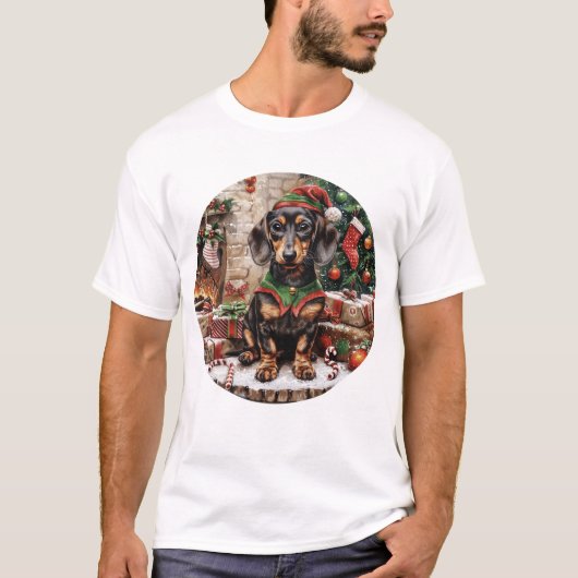 Christmas Teckel Dogs Elf T-shirt (Voorkant)