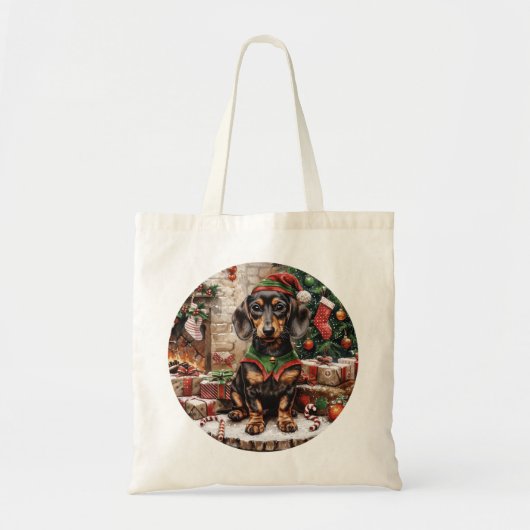 Christmas Teckel Dogs Elf Tote Bag (Voorkant)