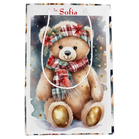 Christmas Teddy Bear add Name Medium Cadeauzakje (Voorkant)