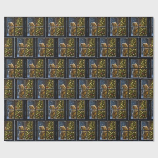 Christmas Teddy Bear Decorating a Tree Cadeaupapier (Vlak)