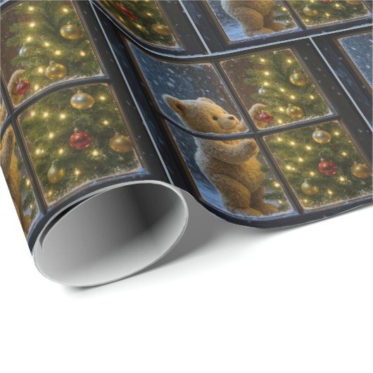 Christmas Teddy Bear Decorating a Tree Cadeaupapier (Rol Hoek)