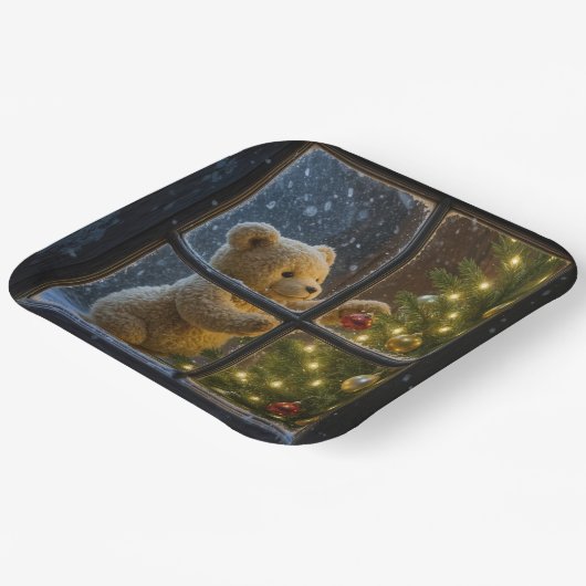 Christmas Teddy Bear Decorating a Tree Papieren Bordje (Gebogen)
