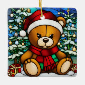 Christmas Teddy Bear Faux Glas in lood Keramisch Ornament (Voorkant)