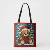 Christmas Teddy Bear Faux Glas in lood Tote Bag (Voorkant)