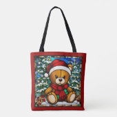 Christmas Teddy Bear Faux Glas in lood Tote Bag (Achterkant)