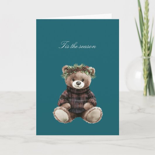 Christmas Teddy Bear in Plaid Kaart (Voorkant)