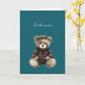 Christmas Teddy Bear in Plaid Kaart (Gele Bloem)