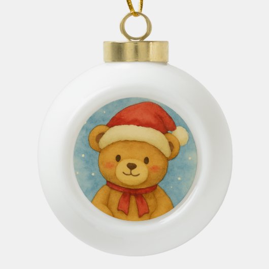 Christmas Teddy Bear in Snowy Wonderland Keramische Bal Ornament (Voorkant)