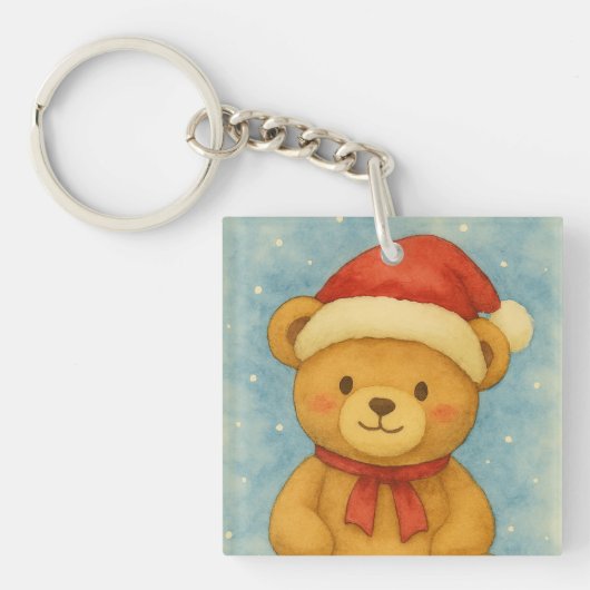 Christmas Teddy Bear in Snowy Wonderland Sleutelhanger (voorkant)