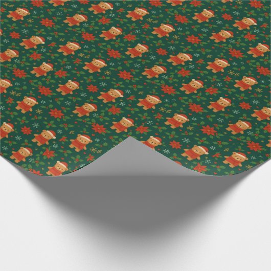 Christmas Teddy Bear Pattern – Cute Green Holiday  Cadeaupapier (Hoek)