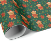 Christmas Teddy Bear Pattern – Cute Green Holiday  Cadeaupapier (Rol Hoek)