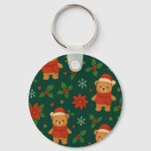 Christmas Teddy Bear Pattern – Cute Green Holiday Sleutelhanger (Voorkant)