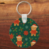Christmas Teddy Bear Pattern – Cute Green Holiday  Sleutelhanger (Voorkant)