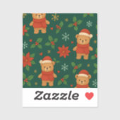 Christmas Teddy Bear Pattern – Cute Green Holiday  Sticker (Vel)