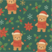 Christmas Teddy Bear Pattern – Cute Green Holiday  Sticker (Voorkant)