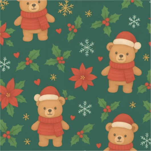 Christmas Teddy Bear Pattern – Cute Green Holiday  Sticker (Voorkant)