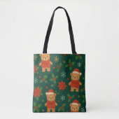 Christmas Teddy Bear Pattern – Cute Green Holiday Tote Bag (Voorkant)
