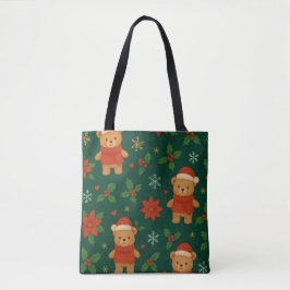 Christmas Teddy Bear Pattern – Cute Green Holiday  Tote Bag