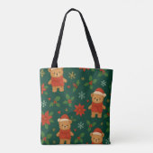 Christmas Teddy Bear Pattern – Cute Green Holiday Tote Bag (Achterkant)