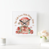 Christmas Teddy Bear Wall Clock Nursery Vierkante Klok (Huis)