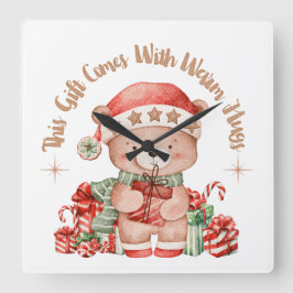 Christmas Teddy Bear Wall Clock Nursery Vierkante Klok