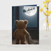 Christmas Teddy Bear Watching Santa Kaart (Gele Bloem)