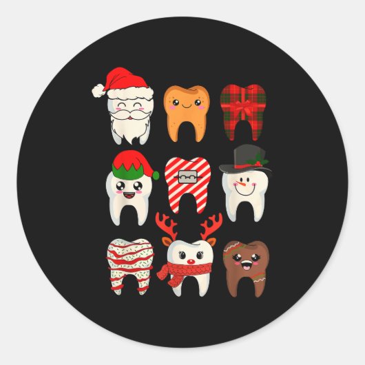 Christmas Teeth Dentist Xmas Reindeer Santa Squad Ronde Sticker (Voorkant)