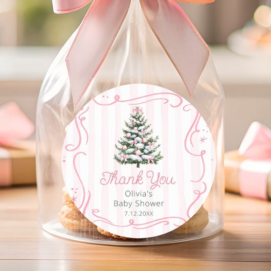 Christmas Thee Pink Winter Baby Shower Thank You Ronde Sticker