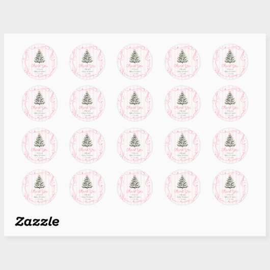 Christmas Thee Pink Winter Baby Shower Thank You Ronde Sticker (Vel)