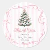 Christmas Thee Pink Winter Baby Shower Thank You Ronde Sticker (Voorkant)