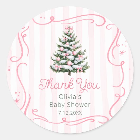 Christmas Thee Pink Winter Baby Shower Thank You Ronde Sticker (Voorkant)