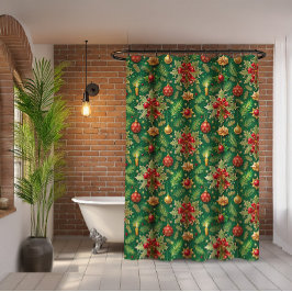 Christmas Theme Festive Colorful Pattern Douchegordijn