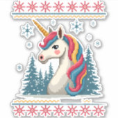 Christmas Theme Knitted Unicorn Unicorns T-Shirt ( Sticker (Voorkant)