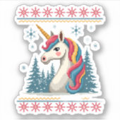 Christmas Theme Knitted Unicorn Unicorns T-Shirt ( Sticker (Voorkant)
