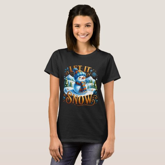 Christmas Theme Let It Snow Cute Snowman T Shirt  (Voorkant volledig)