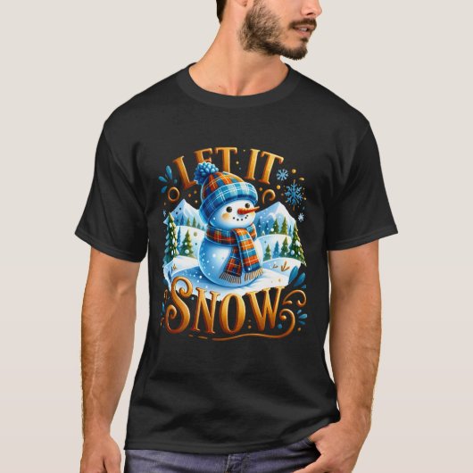 Christmas Theme Let It Snow Cute Snowman T Shirt (Voorkant)