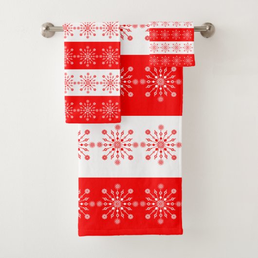 Christmas Theme Red White Stripes Snowflakes Bad Handdoek (Insitu)