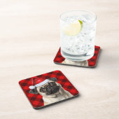 Christmas Themed Pug Dog Holiday Buffalo Plaid Bier Onderzetter (Rechterzijde)
