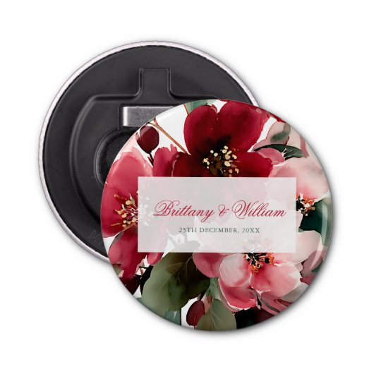 Christmas Themed Red Floral Wedding Button Flesopener (Voorkant)