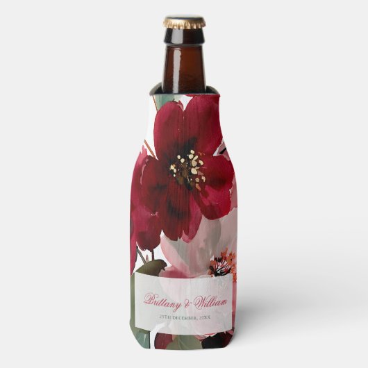  Christmas Themed Red Floral Wedding  Flesjeskoeler (Fles Voorkant)