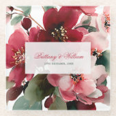 Christmas Themed Red Floral Wedding Glazen Onderzetter (Voorkant)