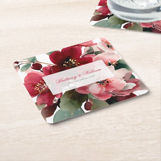  Christmas Themed Red Floral Wedding  Kartonnen Onderzetters (Schuin)