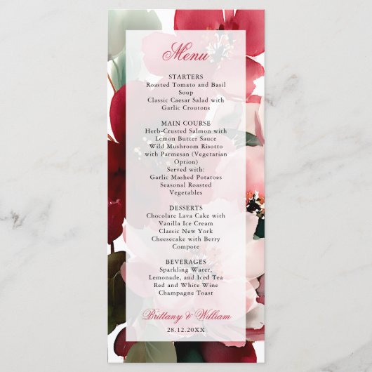  Christmas Themed Red Floral Wedding  Menu (Voorkant)