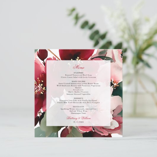  Christmas Themed Red Floral Wedding  Menu (Staand voorkant)