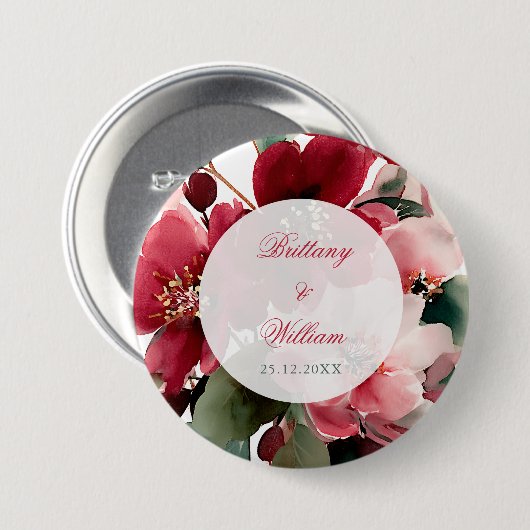  Christmas Themed Red Floral Wedding  Ronde Button 7,6 Cm (Voorkant /achterkant)
