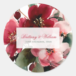  Christmas Themed Red Floral Wedding  Ronde Sticker